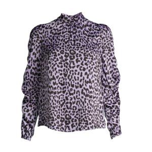 Animal Print Women's Mock Neck Top with Ruched Sleeves Extra Large
